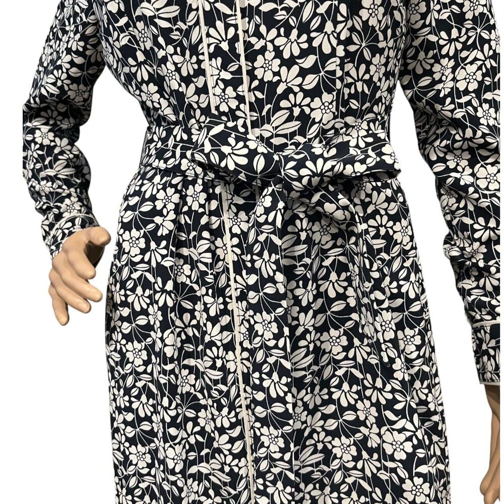 BROOKS BROTHERS Long Sleeve Black & White Floral Print Belted Shirt Dress Sz 2 - Picture 3 of 8